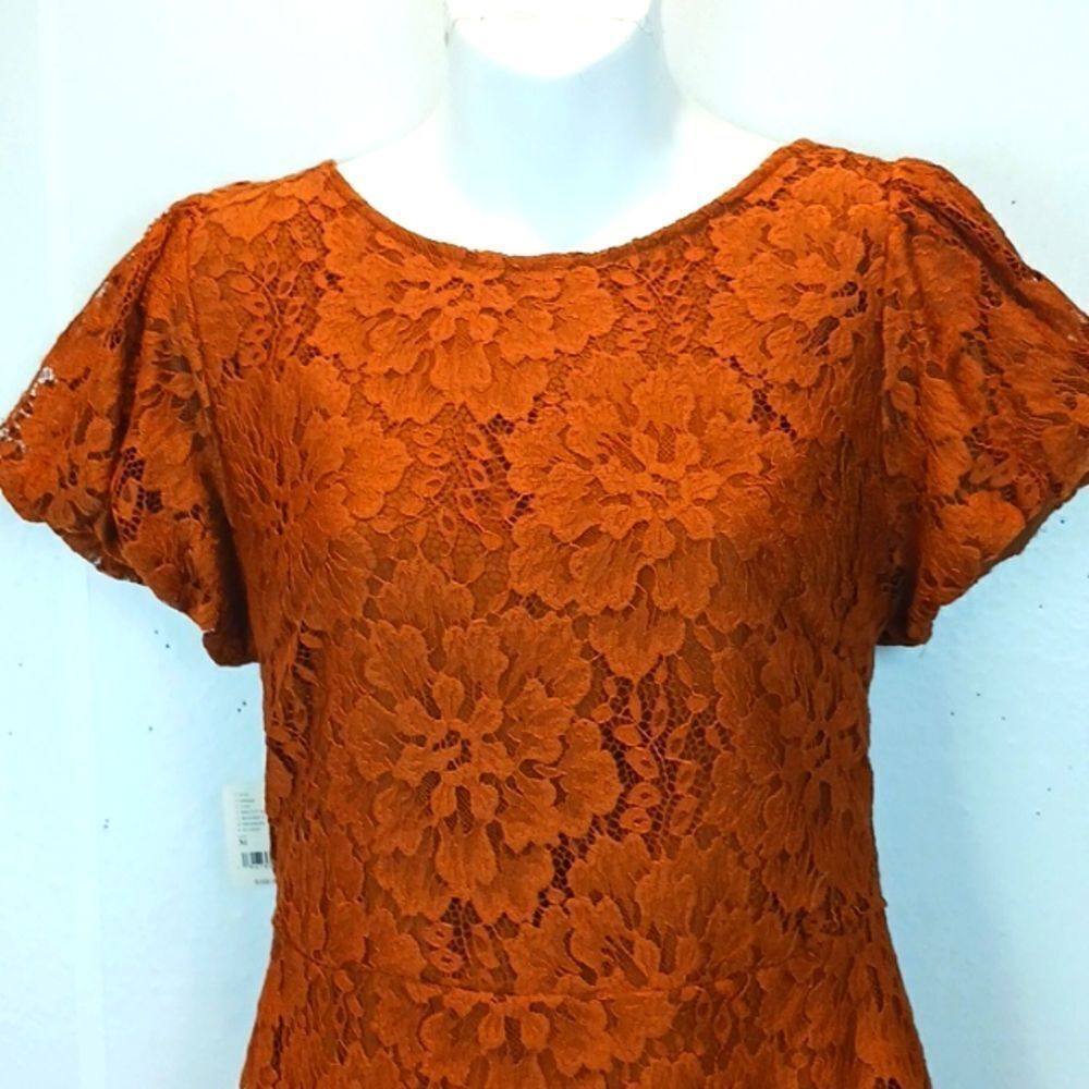 Free People Hailee copper lace short puff sleeve mini dress (M) - Picture 7 of 13